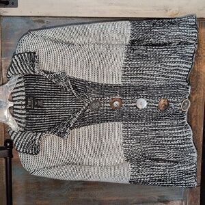 Pure Handknit Chunky Black & White Button Down Cardigan Sweater - Women's XS/S